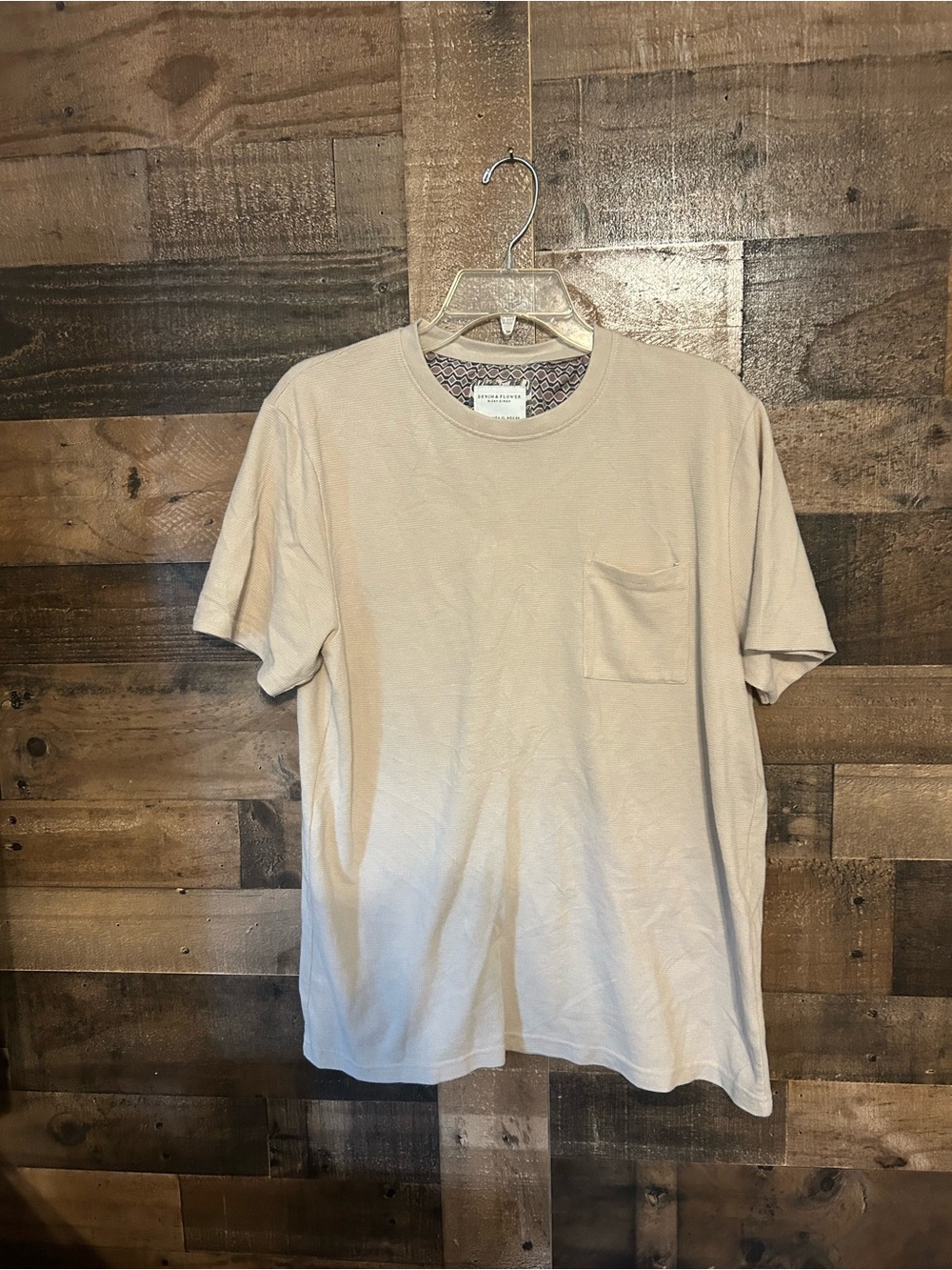 Denim & Flower Men's Crew Neck Pocket Tee - Beige
